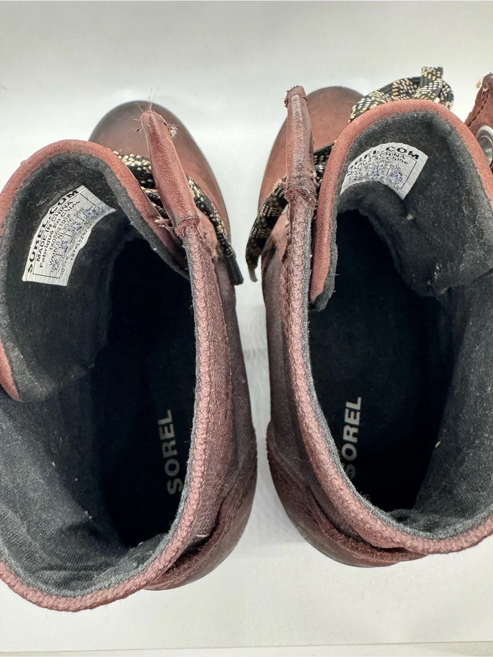 Sorel Women's Lexie Wedge Leather Boots NL3046-908 Cattail Brown Burgundy Sz 7.5